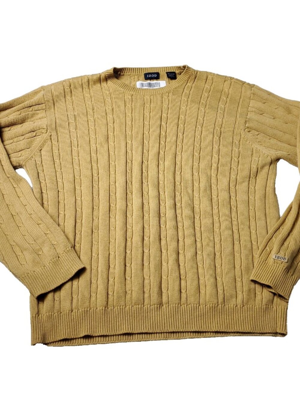 IZOD Ribbed Sweater Mens L  Large Tan Gold Cotton Knit Pullover Golf Grandpa Dad